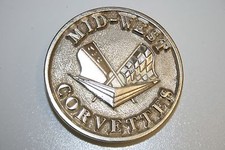 Vintage Chrome Brass Mid West Corvette Circular Vette Chevy Belt Buckle RARE