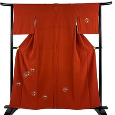 JAPANESE KIMONO TSUKESAGE Vermilion 157cm 5 ft 2 in PURE SILK AA9441