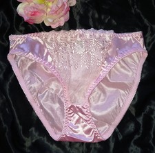 Vintage NOS Jennifer Intimates Glossy Satin Lace Pink Bikini Panties M/6