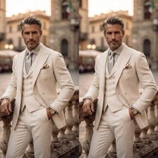 Classic Men's Suits Peak Lapel 3 Pcs Formal Business Wedding Groom Men Tuxedos