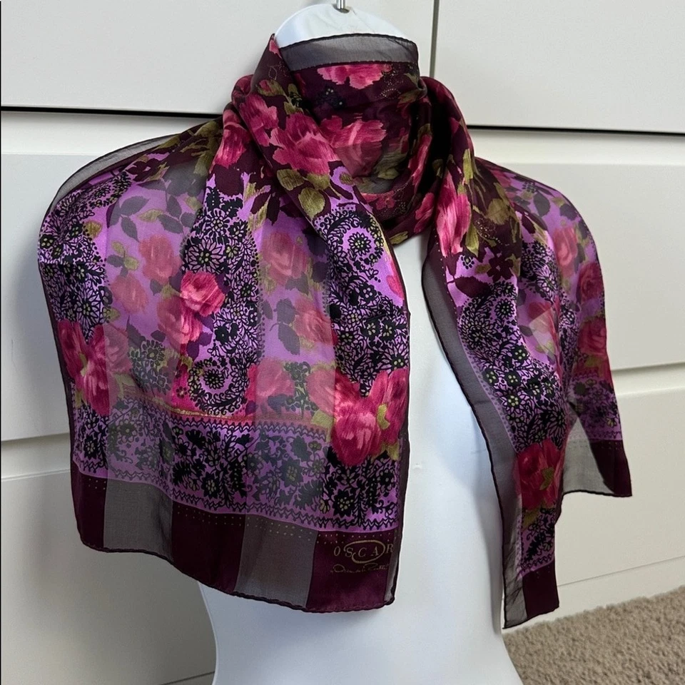 Bufanda de seda con estampado floral multicolor Oscar De la Renta 53x11 para mujer Foto 2 de 4