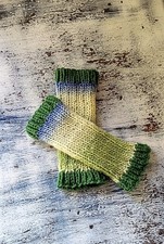 Fingerless Gloves, 100 Wool/ Nylon, Greens and Periwinkle