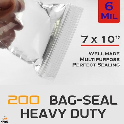 200 7 x 10'' Clear Reclosable Zip Seal Bag Plastic 4 Mil Bags Jewelry Zipper