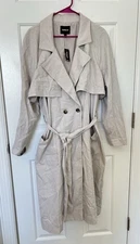 NWT EXPRESS NATURAL HERRINGBONE PLEATED TRENCH COAT SIZE XL MSRP $158