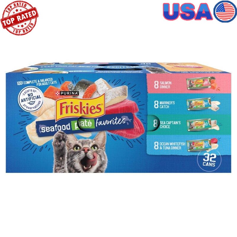 Sea Pate Cat Food Variety Pack - Complete Nutrition, No Artificial Colors, 32 Cans