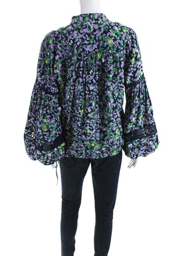 Diane Von Furstenberg Womens Floral Print Embroidered Tied Blouse Purple Size S - Picture 3 of 5