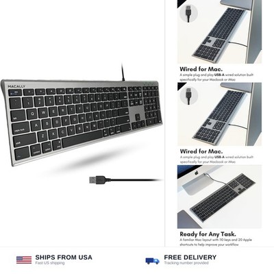 Macally Ultra-Slim USB Wired Computer Keyboard - Works Great as Both a Window...