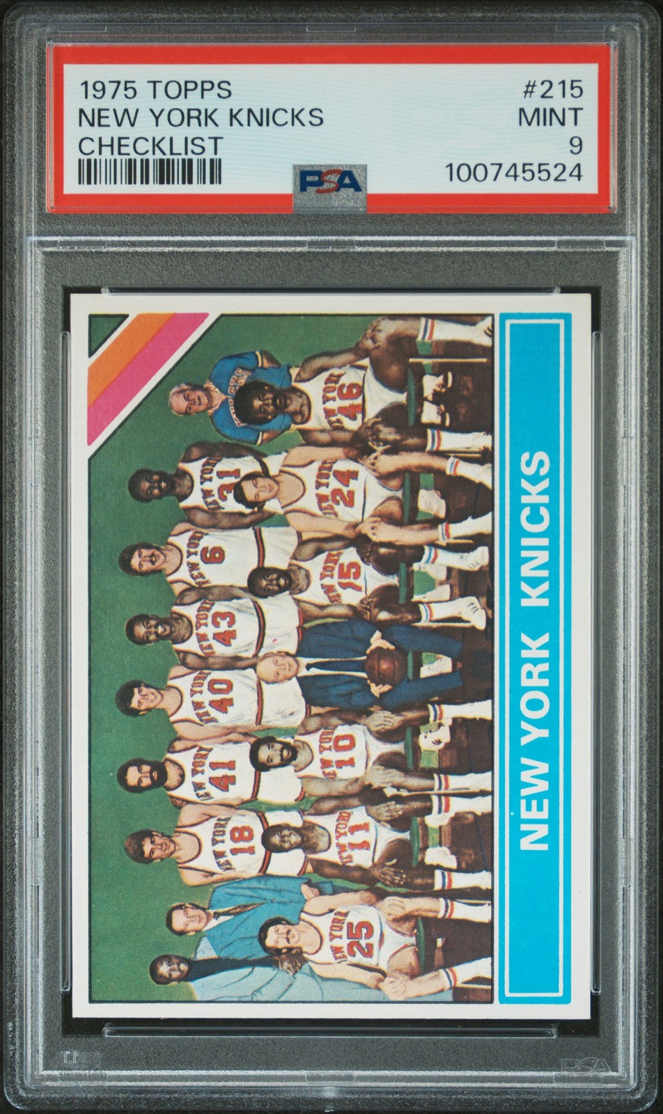 1975 TOPPS CHECKLIST #215 NEW YORK KNICKS PSA 9