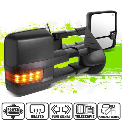 Powered Heated Side Towing Mirrors w/Amber LED Signal for Silverado Sierra 07-14