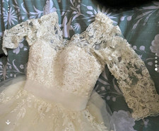 Justin Alexander Ivory Off Shoulder Lace wedding dress and veil 10/12
