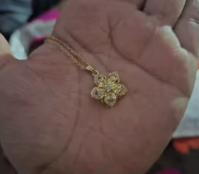 Woman's Flower Jewelry Necklace Gemstone Gold Plated, Dainty Chain - Diamond - Image 2 of 3