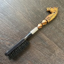 Vintage Plastic Resin Horse Head Brown Black Shoe Brush 10.5" long