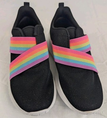 Children Place Girls Black Sparkle w/Rainbow Strap Running Shoes Size 2