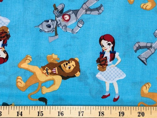 Wizard of Oz Fabric By the Yard Dorothy Scarecrow Tin Man Lion Blue Cotton - Picture 4 of 4