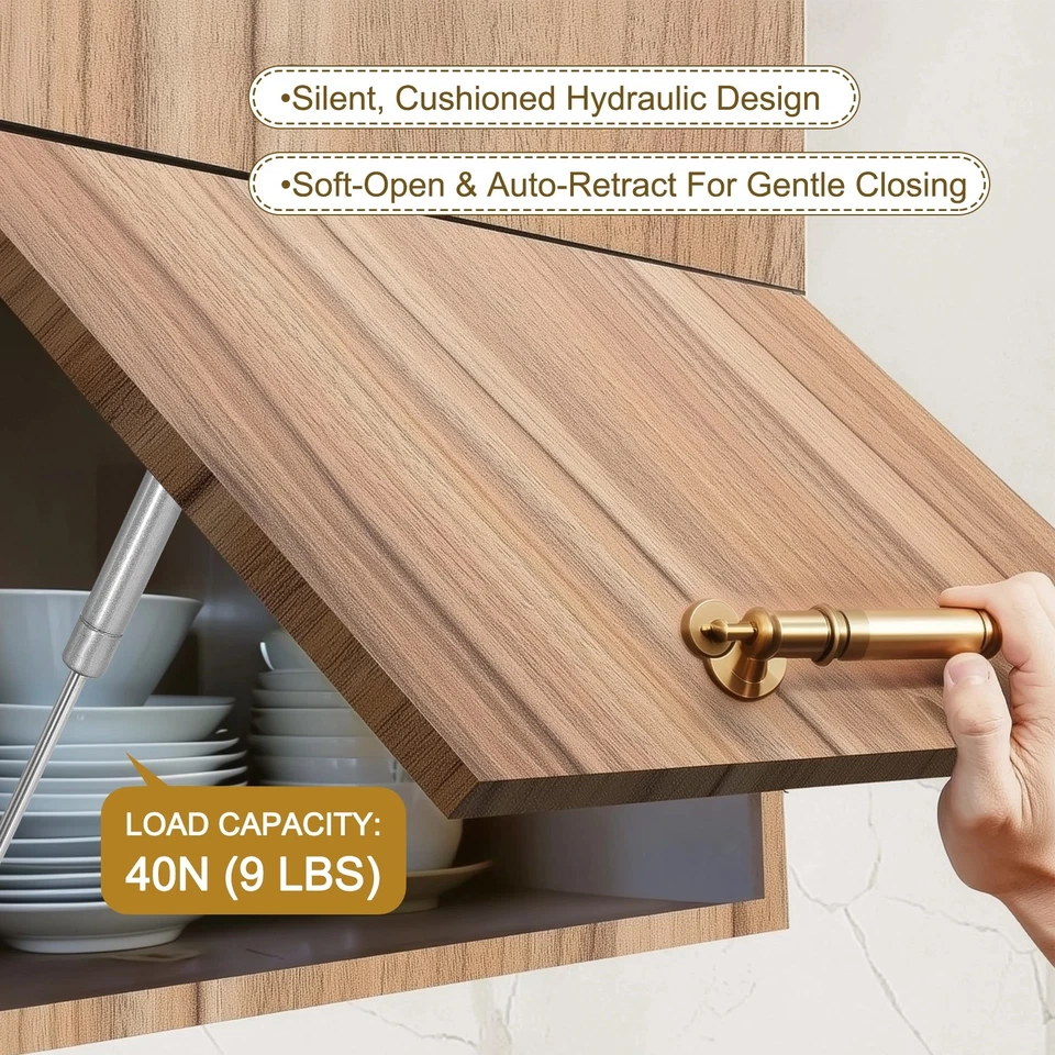 2 Pcs 40N/9lb Gas Struts for Cabinets Wood Gas Spring Shocks Silver - Imagem 4 de 4