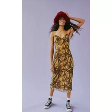 Urban Outfitters Gwen Mesh Slip Dress Medium Midi Yellow Brown Y2K Club Party