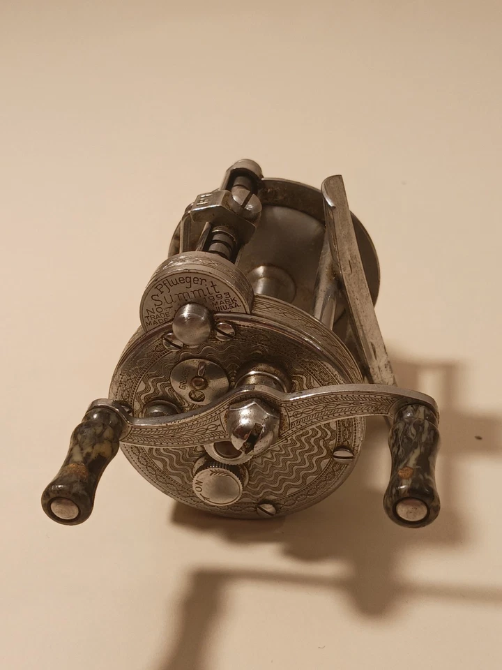 Pflueger Summit No. Carrete de baitcasting 1993 vintage grabado níquel plata EE. UU. Foto 4 de 4