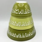 Vintage Pyrex Set Of 3 Mixing Bowls Spring Blossom Crazy Daisy Green 401-403 /cb