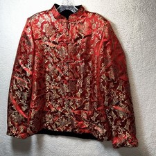 Chinese Brocade Jacket Mandarin Collar Red Gold Design Lined Medium Elegant
