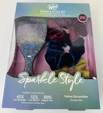 4pc New Wet Brush Glitter Sparkle Style Set 3 Velvet scrunchies Holiday Giftset