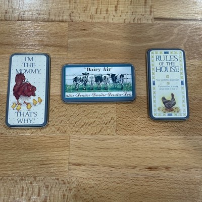   Fridgies lot of 3 ,  Tin Fridge Magnet farm 3.25'' c35