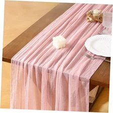  3pcs Spring Easter Cheesecloth Table Runner Blush Pink Gauze 120 Inch Rustic 