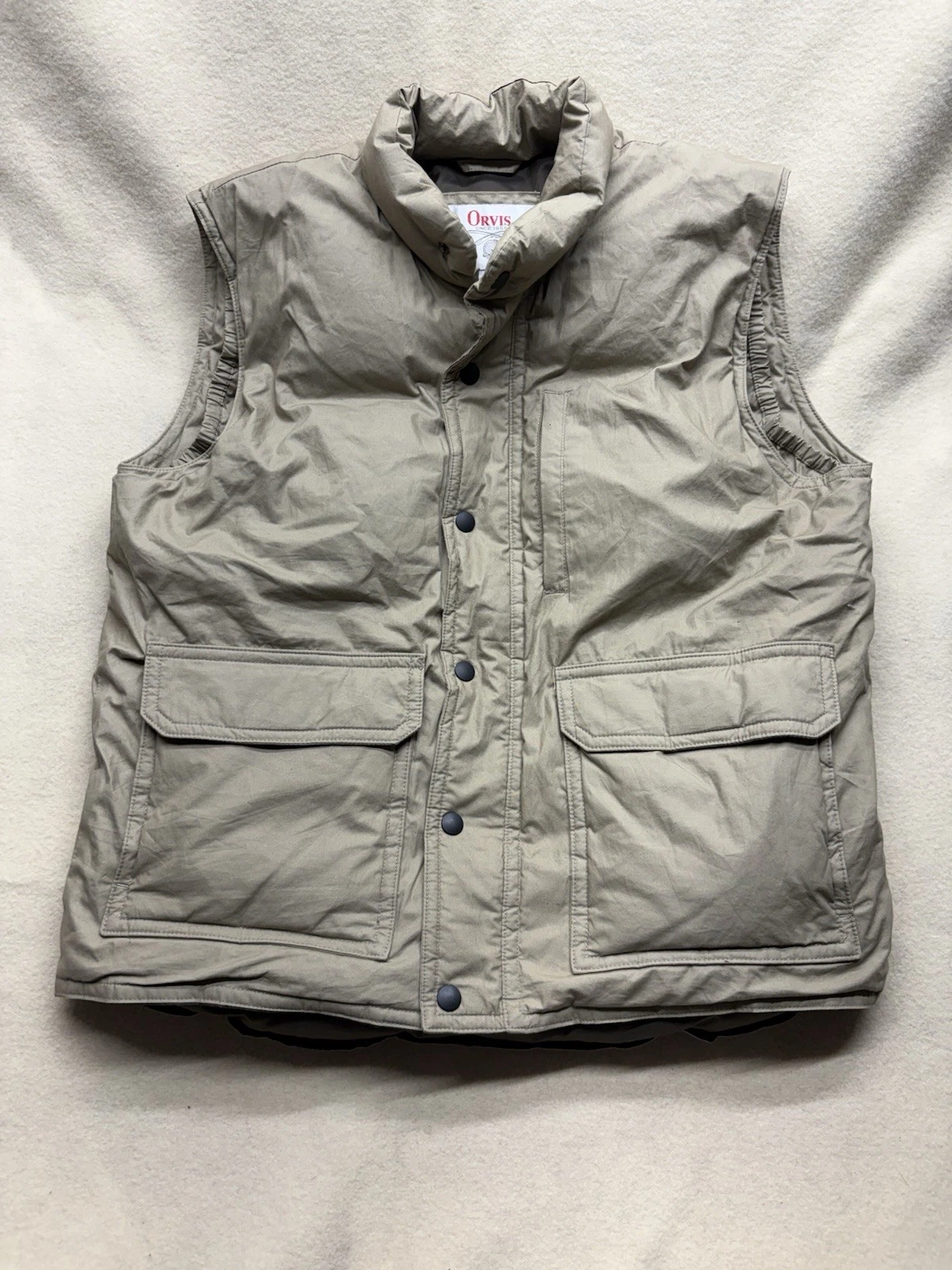Vintage Orvis Khaki Goose Down Vest Size Large Outdoors Featherbed