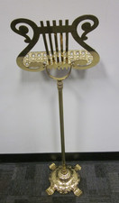 SOLID BRASS LYRE HARP ORNATE DESIGN MUSIC BOOK STAND ADJUSTABLE HEIGHT 3PT8