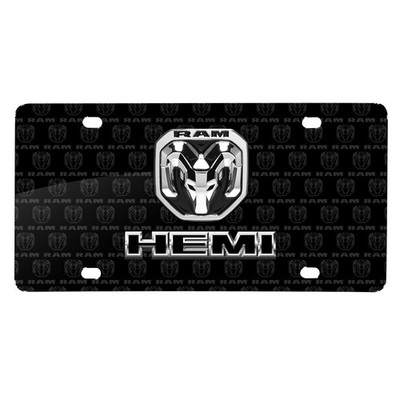 RAM HEMI Dual Logo 3D Logo on Logo Pattern Black Aluminum License Plate