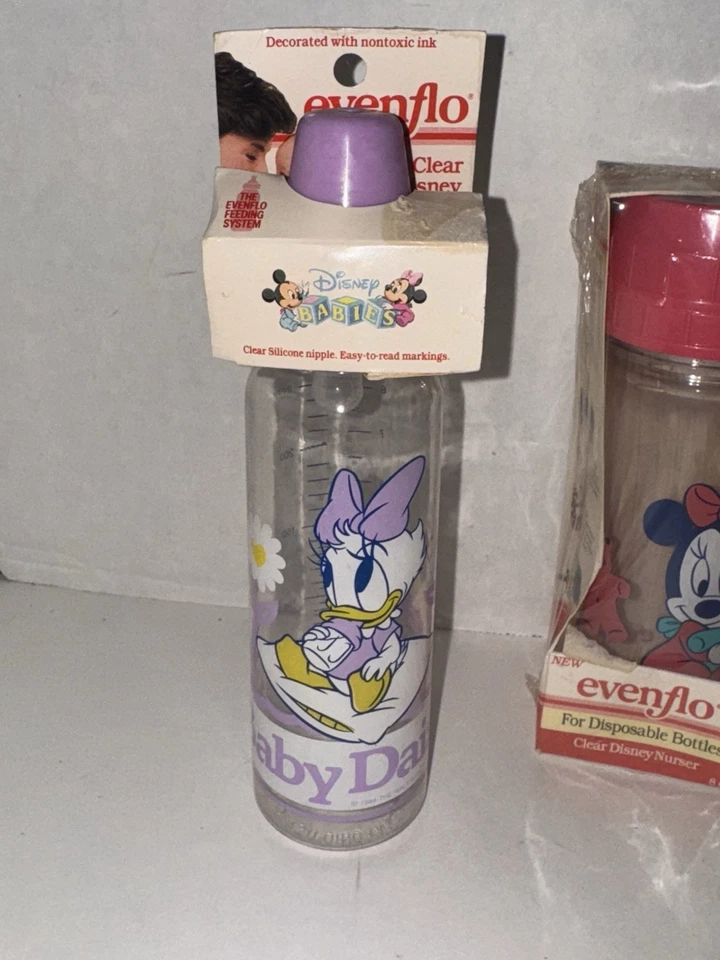 Lote de 4 Biberones Evenflo Disney De Colección Nuevo de Lote Antiguo Daisy Duck Minnie Mouse Años 80 90 Foto 2 de 4