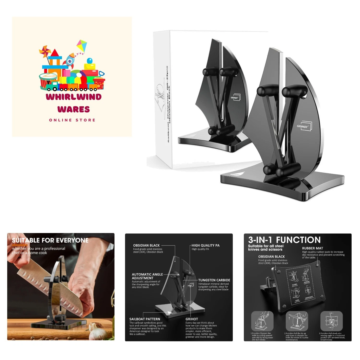 Compact 3-Action Knife Sharpener for Kitchen & Serrated Blades - Easy to Use