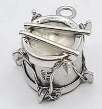 Vtg Signed JMF Fisher Mother Of Pearl Snare & Sterling Silver Music Drum Charm