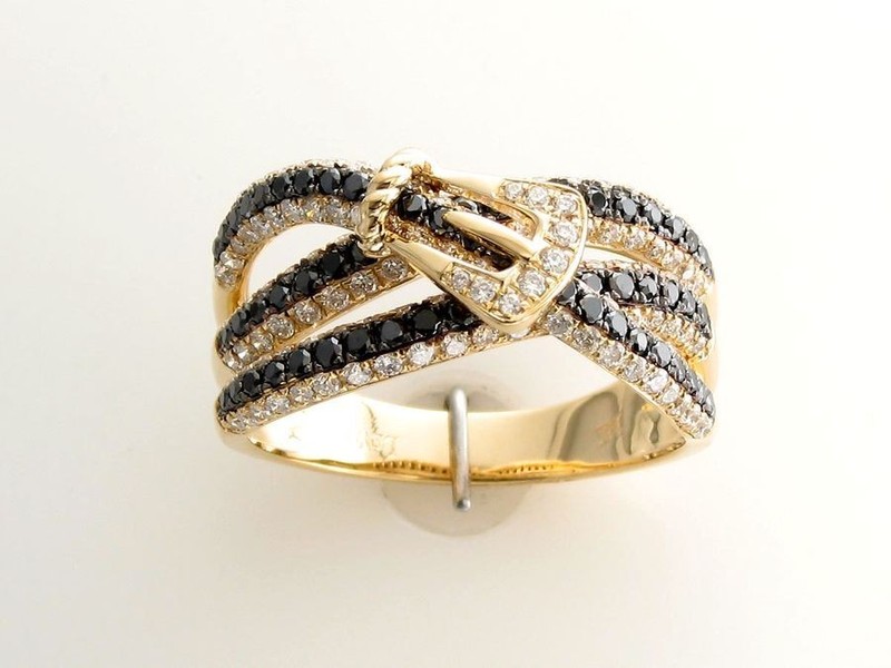 Le Vian 14K Yellow Gold Buckle Ring 1.14 cts Pave White Chocolate Diamond Size 7