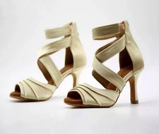 DS Women's Satin Customized Heel Dance Boots Salsa Dancing Shoes. US 8.5