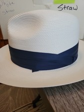 White Fedora With Navy Blue Trim