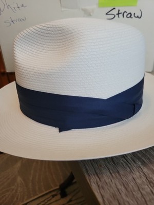 White Fedora With Navy Blue Trim