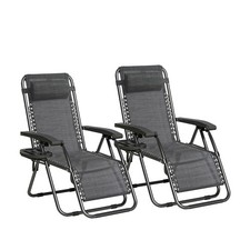 2Pcs Zero Gravity Chairs w/Textilene Fabric , Cup Holder and Headrest Pillow