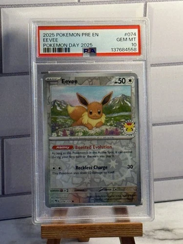 2025 POKEMON PRE EN-PRISMATIC EVOLUTIONS POKEMON DAY 2025 #074 EEVEE PSA 10