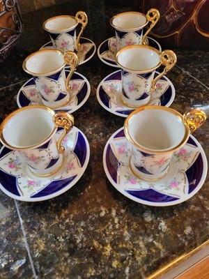 RARE 6 Demitasse Sets Vintage Espresso Echt Cobalt SEP made in GDR with Gold