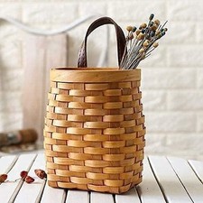 hanging wier basket Hand-Woven Wood Stora Basket Portable Wall Hanging