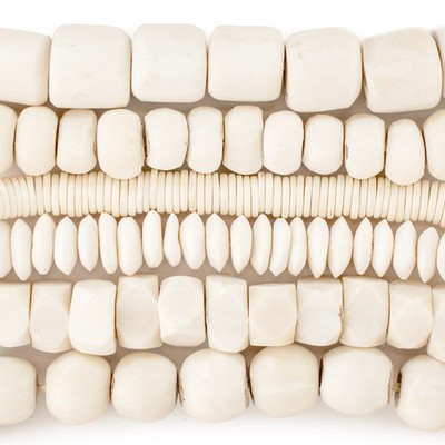6 Strand Bundle: Classic White Bone Beads Kenya African Saucer Large Hole Varies
