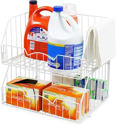 Re 2 Pack Stackable Large Wide Entry Basket Bin White 17inch