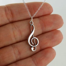 Treble Clef Necklace - 925 Sterling Silver - Pendant Music Musician Singer Gift