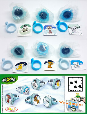 POLAR ANIMAL RINGS COMPLETE SET OF 6 + PAPERS KINDER JOY SURPRISE EGG TOYS 2012