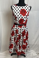GRACE KARIN Sleeveless Vintage Floral Tea Dress with Belt - White Red Size S