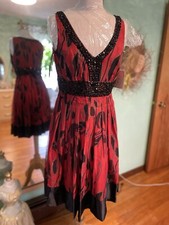 Jovani Red Black Print Silk Beaded Prom Evening Special Occasion Dress s 12