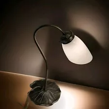 Vtg Underwriters Laboratories Goose Neck Desk Table Lamp Lily Pad Base Brass EUC