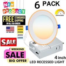 6Pack Ultra-Thin LED Recessed Lights 4 Inch 5CCT Dimmable with Junction Box USA