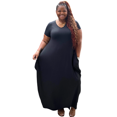 black maxi dress with pockets Plus Size Black Harem Maxi Dress With Pockets