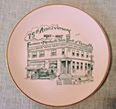 Vintage Donnelly Minnesota MN FARMERS MERCHANTS STATE BANK 75TH ANN. PLATE